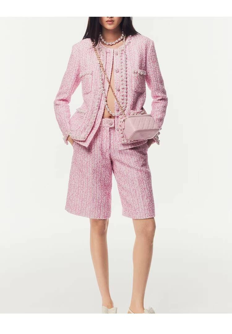 Spring Summer New Style Little Suit Jacket and Pants Wide-Leg Wool Tweed Elegant Versatile Slimming Socialite Women's Clothing
