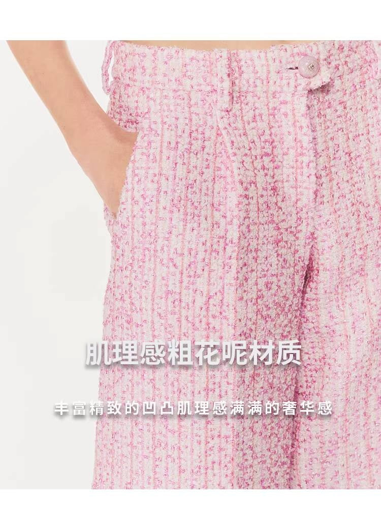 Spring Summer New Style Little Suit Jacket and Pants Wide-Leg Wool Tweed Elegant Versatile Slimming Socialite Women's Clothing