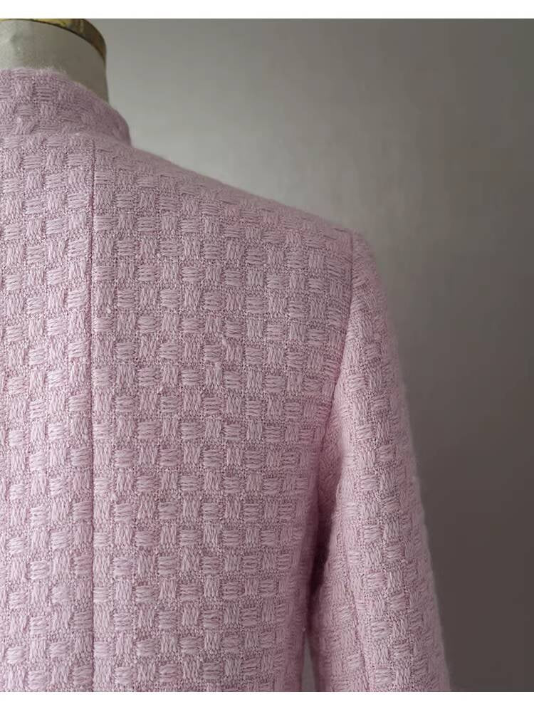 Spring and Autumn Little Style Socialite Elegant Suit Women's Coat Wide-Leg Mid-Length Pants Wool Tweed High-End Pink Two-Piece Set