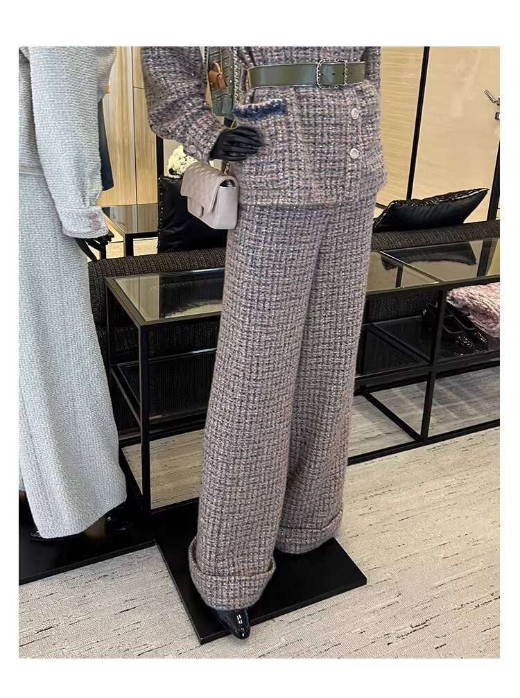 2025 Style Set Light Luxury High-End Feel Wide-Leg Pants Autumn Winter New Asymmetric Design Jacket