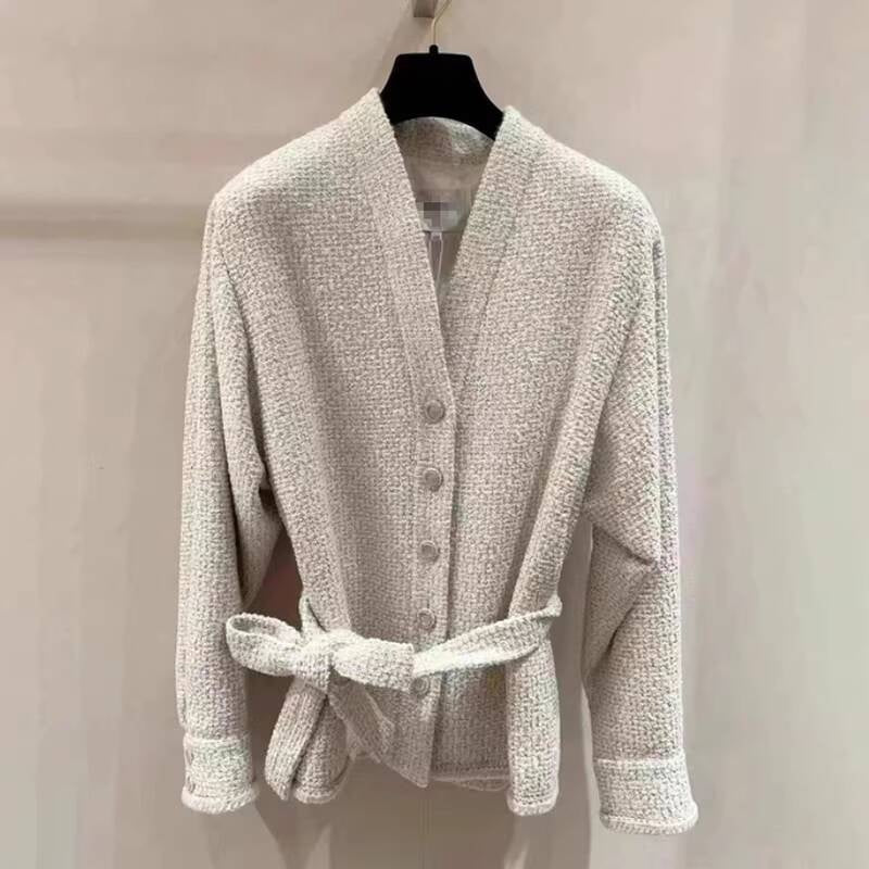 Autumn Winter New Off-White Wool Coat Wide-Leg Bathrobe Tweed Top Pants Socialite Celebrity Style Set