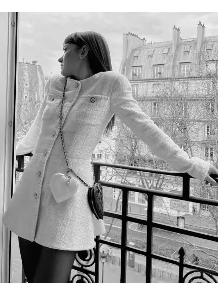 25 New French Style Suit Jacket Short Pants Dress Socialite Elegant Waist-Cinching Tweed Slimming