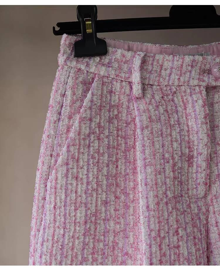 Spring Summer New Style Little Suit Jacket and Pants Wide-Leg Wool Tweed Elegant Versatile Slimming Socialite Women's Clothing