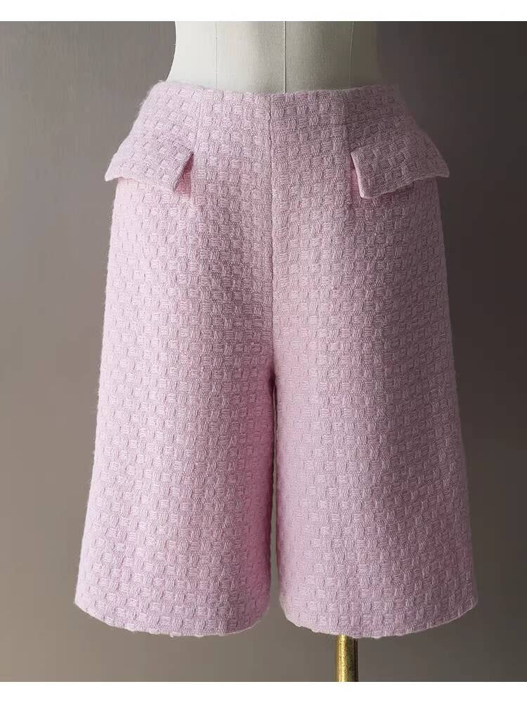 Spring and Autumn Little Style Socialite Elegant Suit Women's Coat Wide-Leg Mid-Length Pants Wool Tweed High-End Pink Two-Piece Set