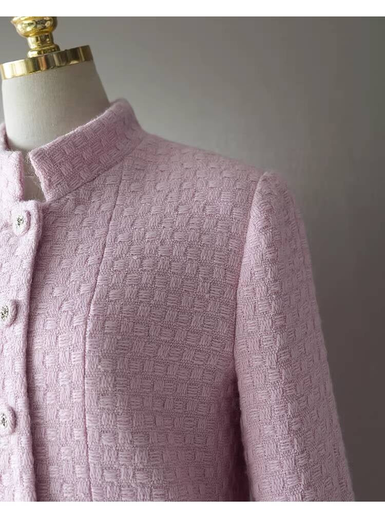 Spring and Autumn Little Style Socialite Elegant Suit Women's Coat Wide-Leg Mid-Length Pants Wool Tweed High-End Pink Two-Piece Set