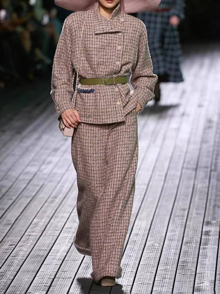 2025 Style Set Light Luxury High-End Feel Wide-Leg Pants Autumn Winter New Asymmetric Design Jacket