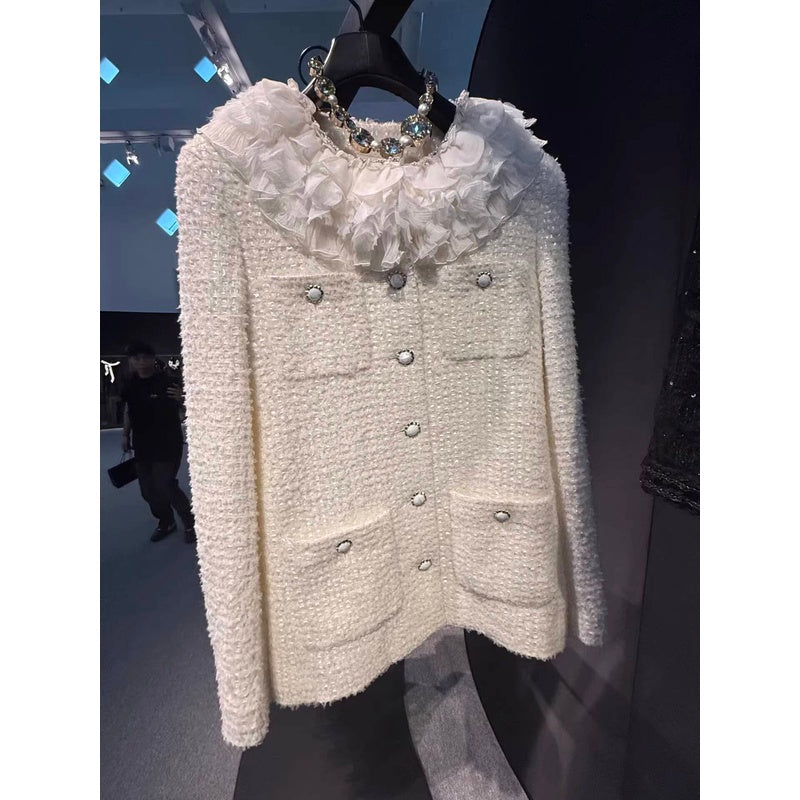 Style White Tweed Suit for Women, Autumn Winter, Socialite Jacket Shorts, Slimming and Elegant High-End Women's Clothing