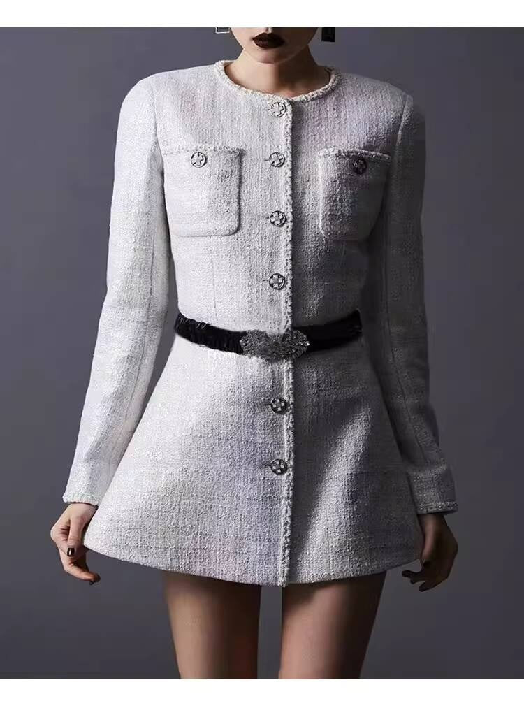 25 New French Style Suit Jacket Short Pants Dress Socialite Elegant Waist-Cinching Tweed Slimming