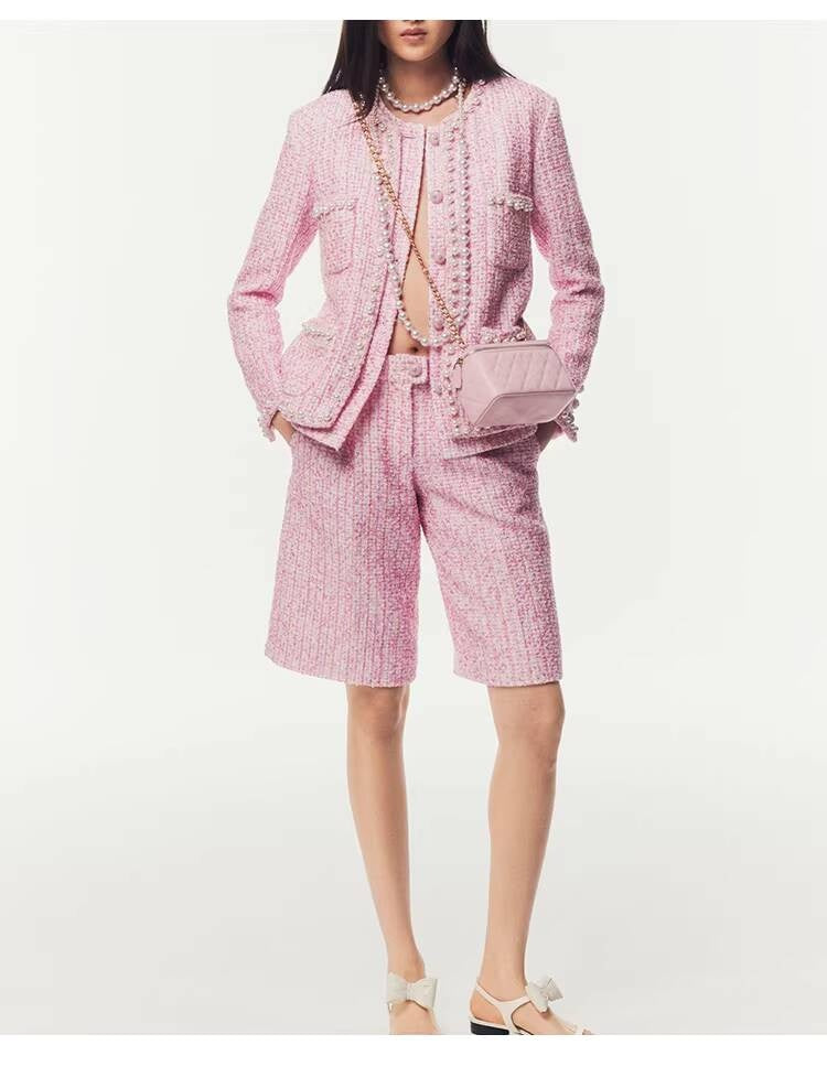 Spring Summer New Style Little Suit Jacket and Pants Wide-Leg Wool Tweed Elegant Versatile Slimming Socialite Women's Clothing
