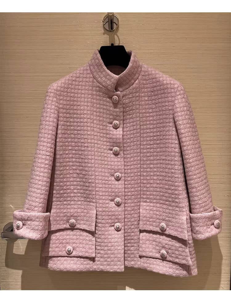 Spring and Autumn Little Style Socialite Elegant Suit Women's Coat Wide-Leg Mid-Length Pants Wool Tweed High-End Pink Two-Piece Set