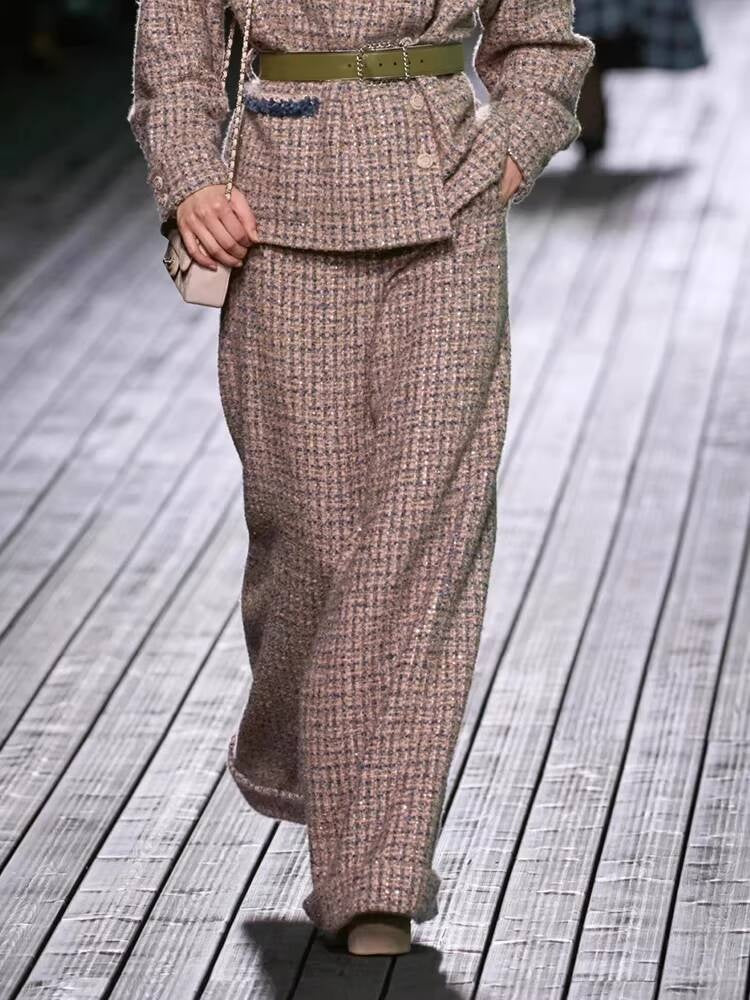 2025 Style Set Light Luxury High-End Feel Wide-Leg Pants Autumn Winter New Asymmetric Design Jacket
