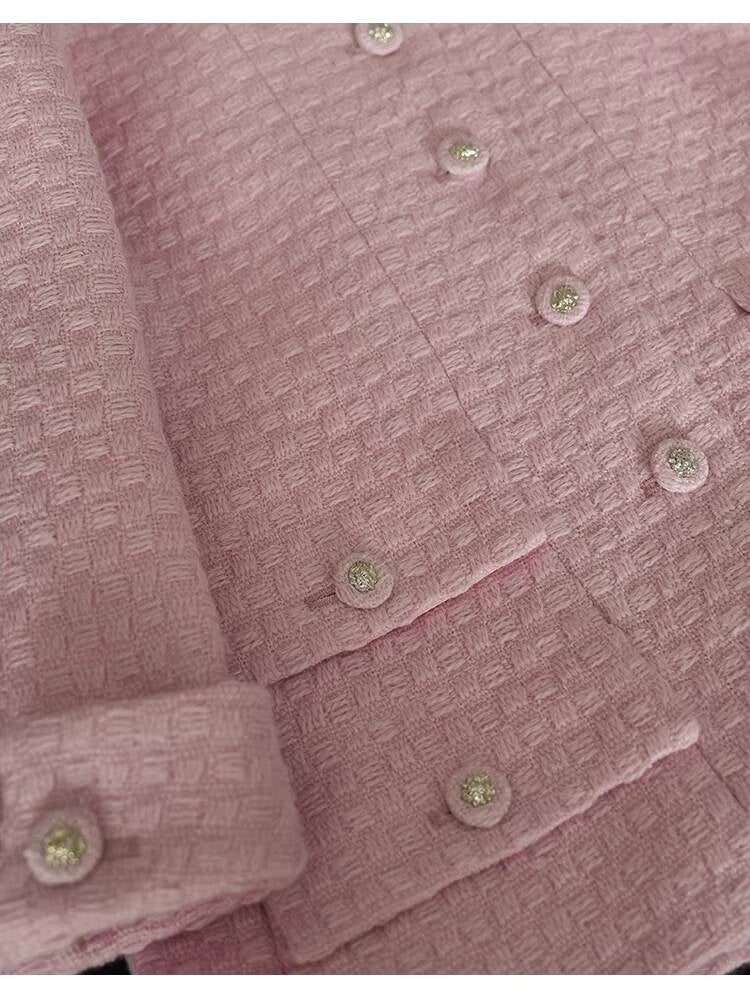 Spring and Autumn Little Style Socialite Elegant Suit Women's Coat Wide-Leg Mid-Length Pants Wool Tweed High-End Pink Two-Piece Set