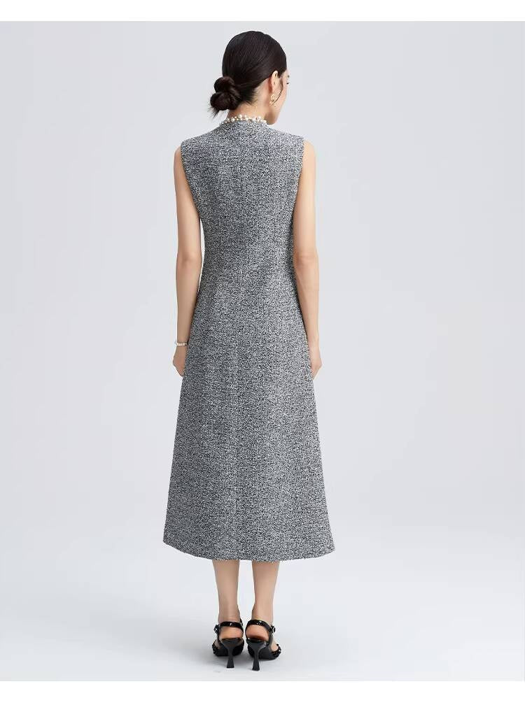 Spring Summer Little Style Women Mid-Length High-End Modern Gray Slim Fit Tweed Vest Dress Women's Clothing