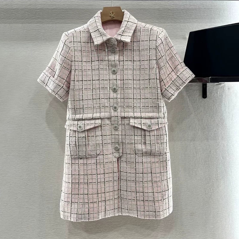 New celebrity suit short-sleeved dress women's shorts slim and thin fashion temperament wool tweed