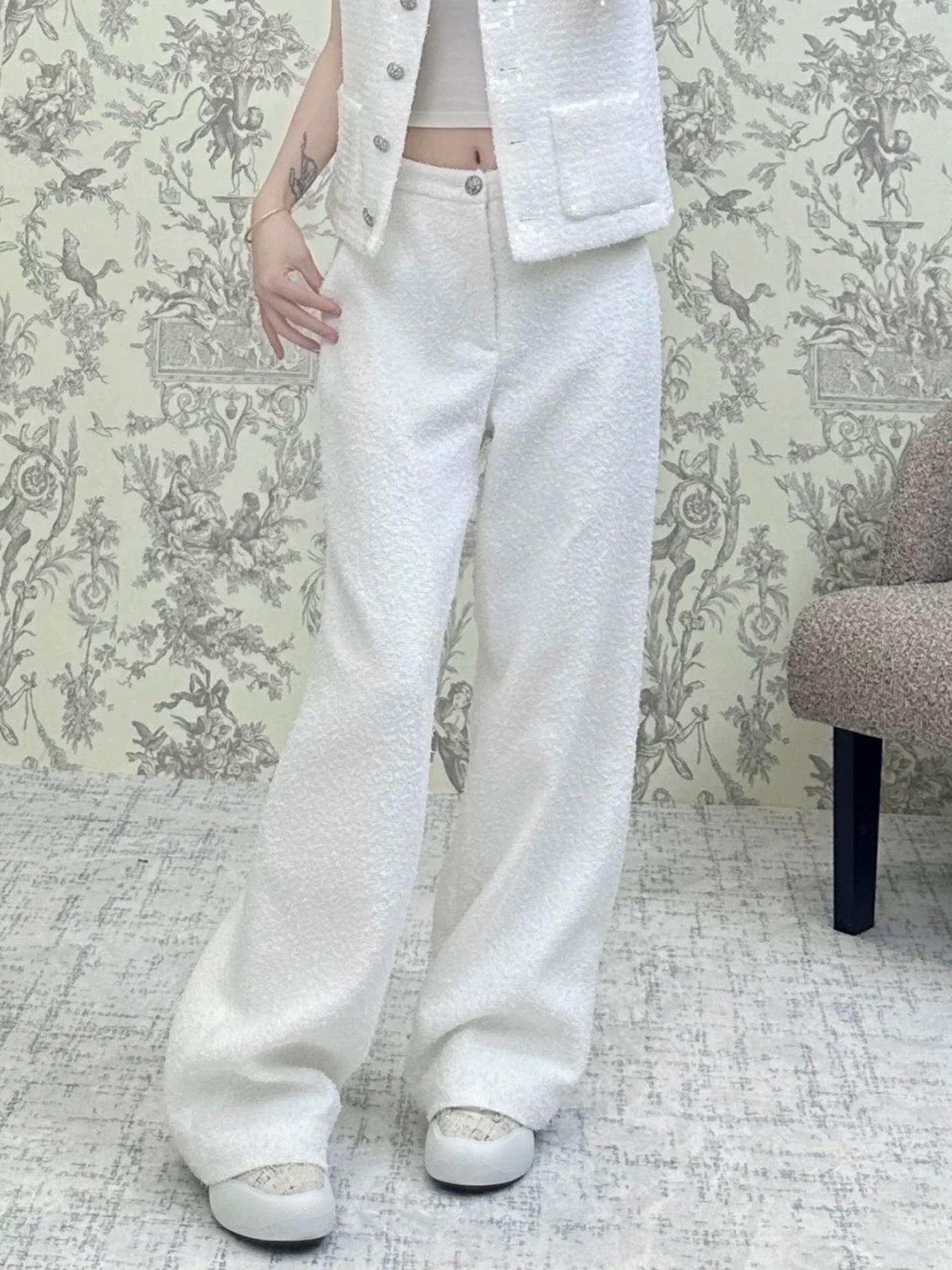 Tank top, thin sequined vest, fashionable foreign style fashion suit, summer straight wide-leg pants, a versatile set of femininity