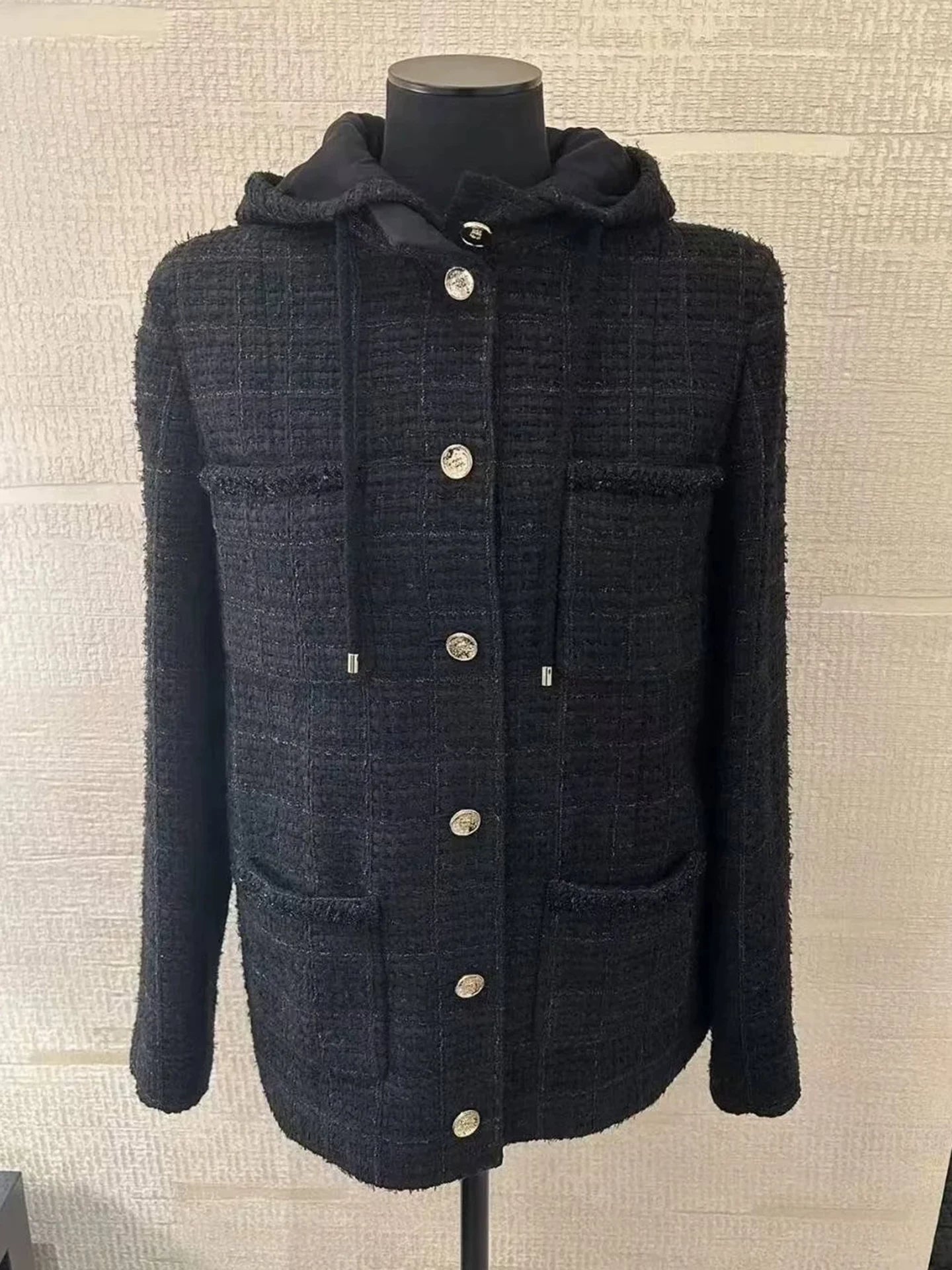 Autumn and winter jacket jacket women's hooded top high-end temperament socialite heavy industry woven tweed new