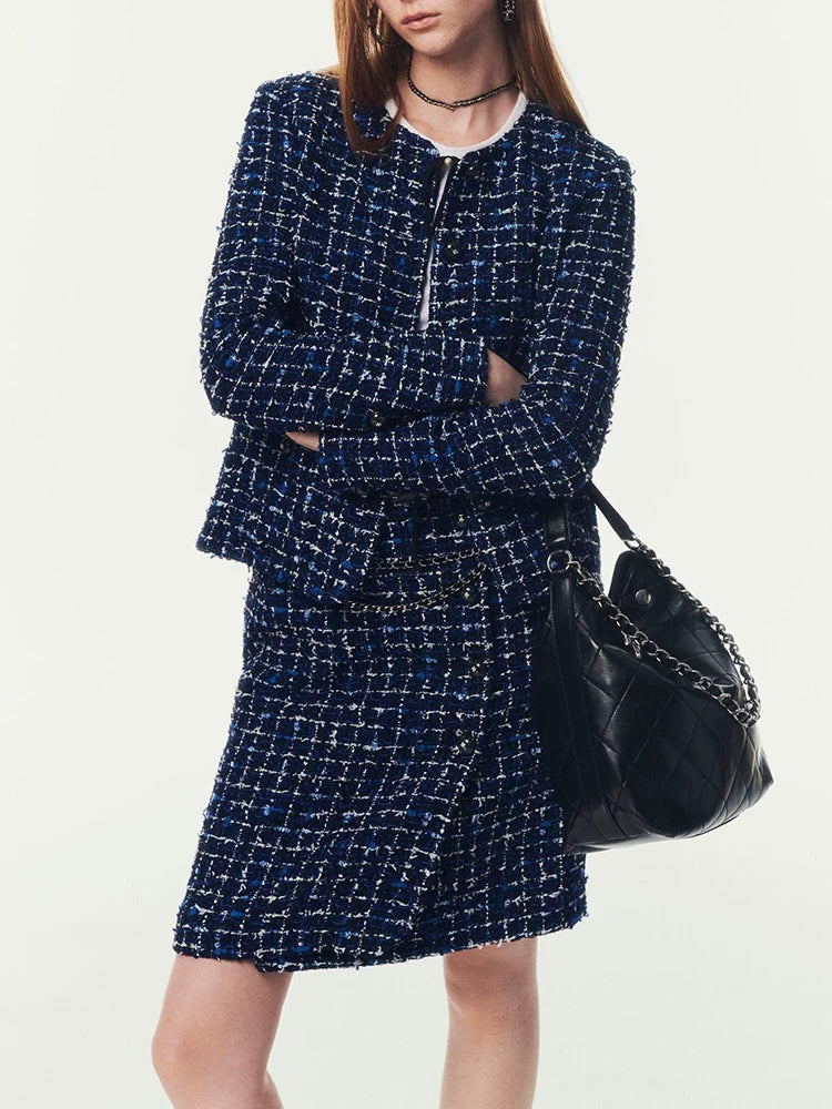 Early spring new high-end celebrity suit, coat, skirt, women's wool tweed temperament two-piece set