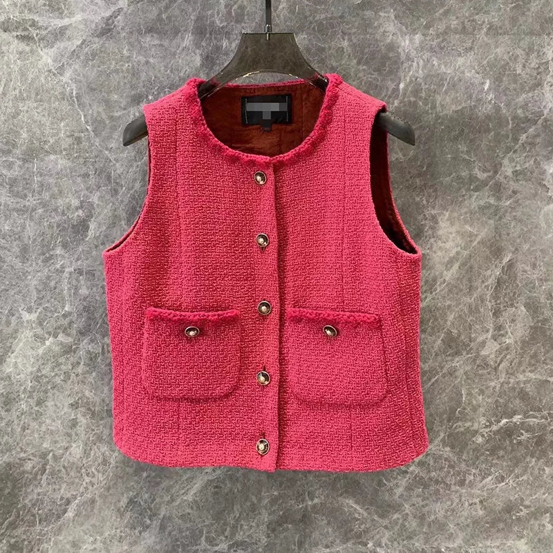 25 coats, women's stand-up collar, short skirts, vest sets, wool tweed, rose red, celebrity temperament women's clothing