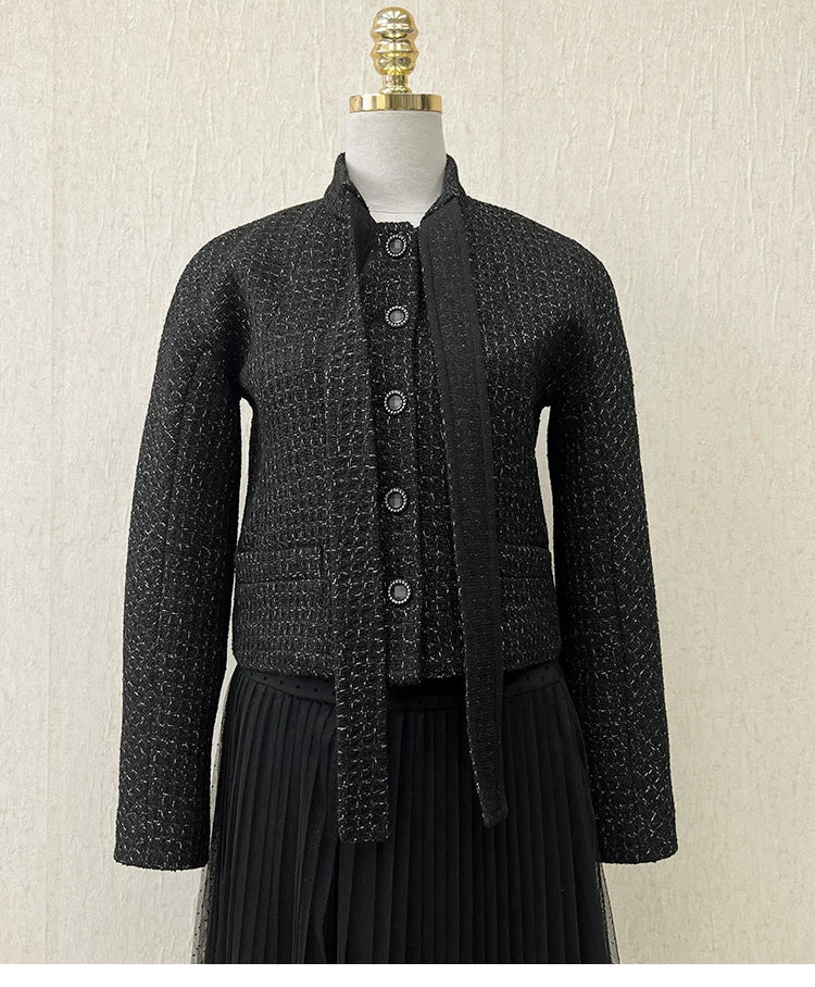 Suit design jacket celebrity temperament thin versatile autumn and winter new straight black denim trousers