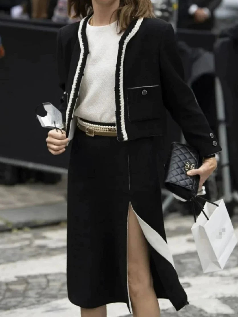 Spring and Autumn Celebrity Medium and Long Skirt Women's High Waist A-Word Skinny Wool Knitted Tweed Skirt Women's Clothing