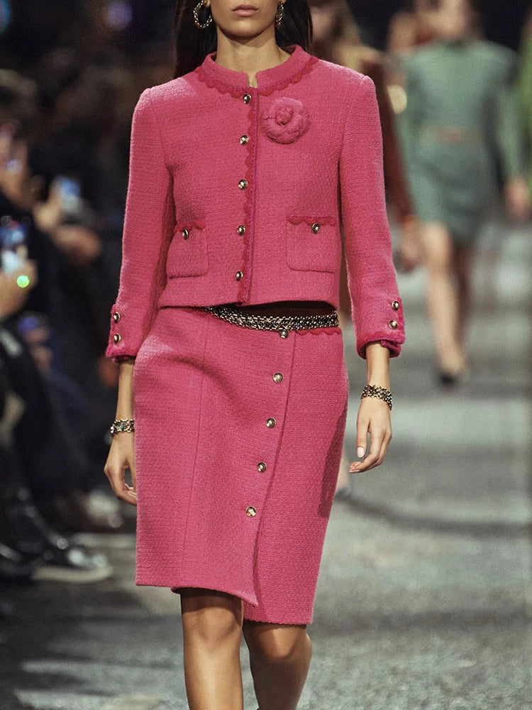 25 coats, women's stand-up collar, short skirts, vest sets, wool tweed, rose red, celebrity temperament women's clothing