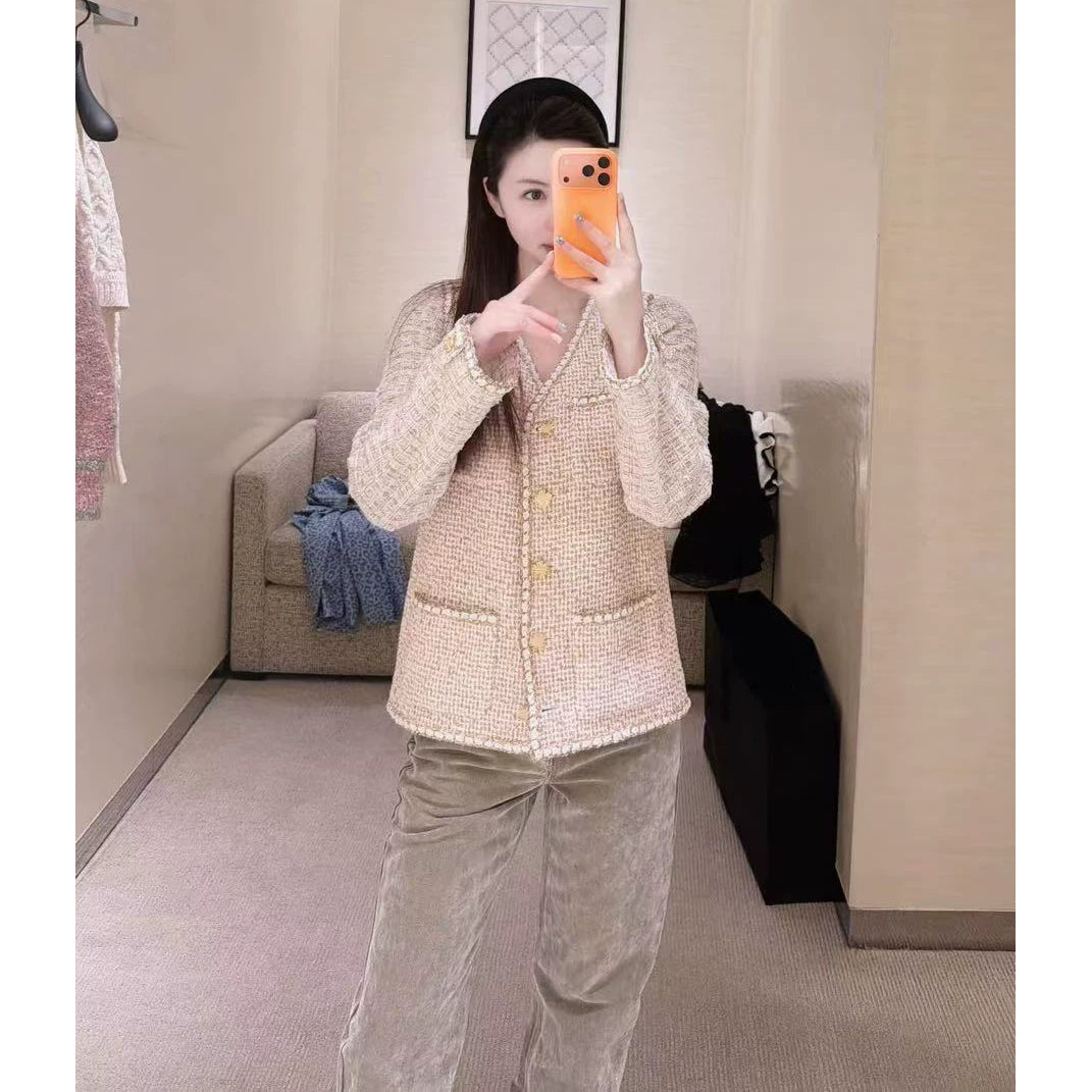 2026 early spring French high-end temperament heavy industry tweed woven fake two-piece vest jacket top