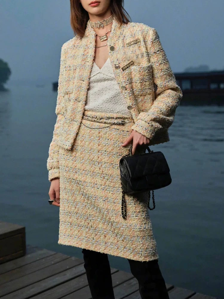 25 Early Spring Wool Tweed Set Jacket Jacket Skirt Celebrity Temperament Two-piece Set Premium Sense