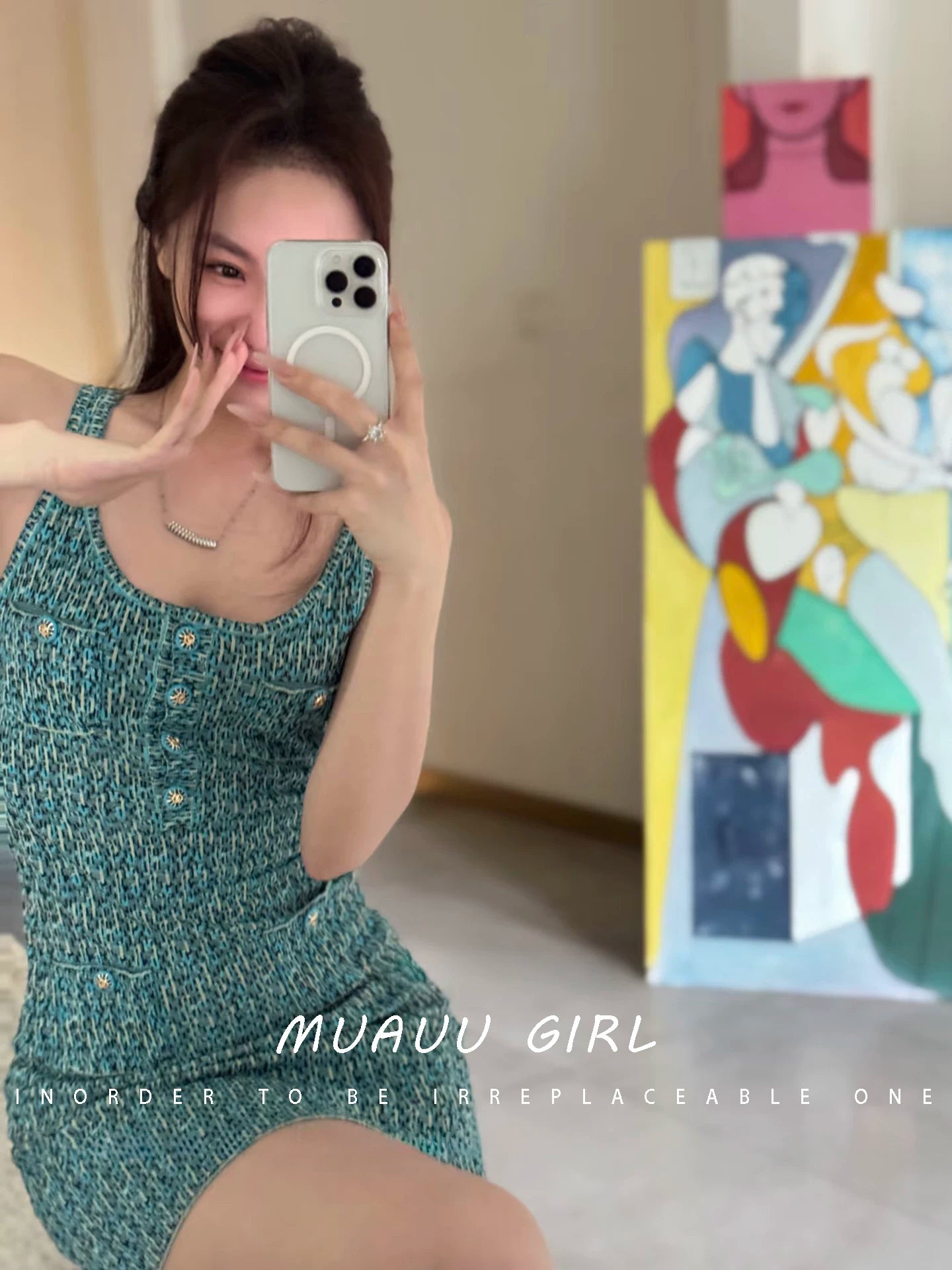 Spring and summer 26ss June MUAUU GIRL temperament socialite! 26SS catwalk sense slim fit sleeveless knitted vest dress women