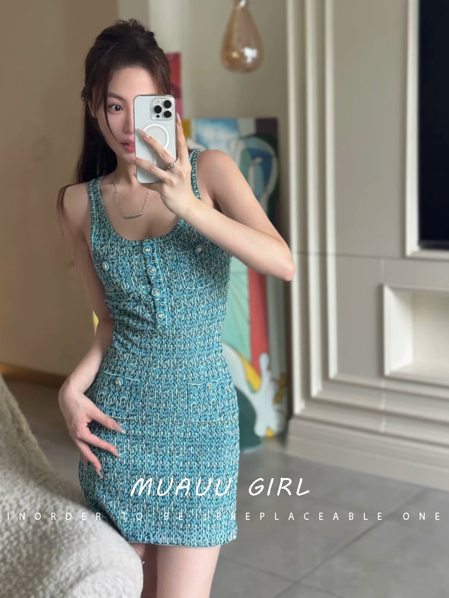 Spring and summer 26ss June MUAUU GIRL temperament socialite! 26SS catwalk sense slim fit sleeveless knitted vest dress women