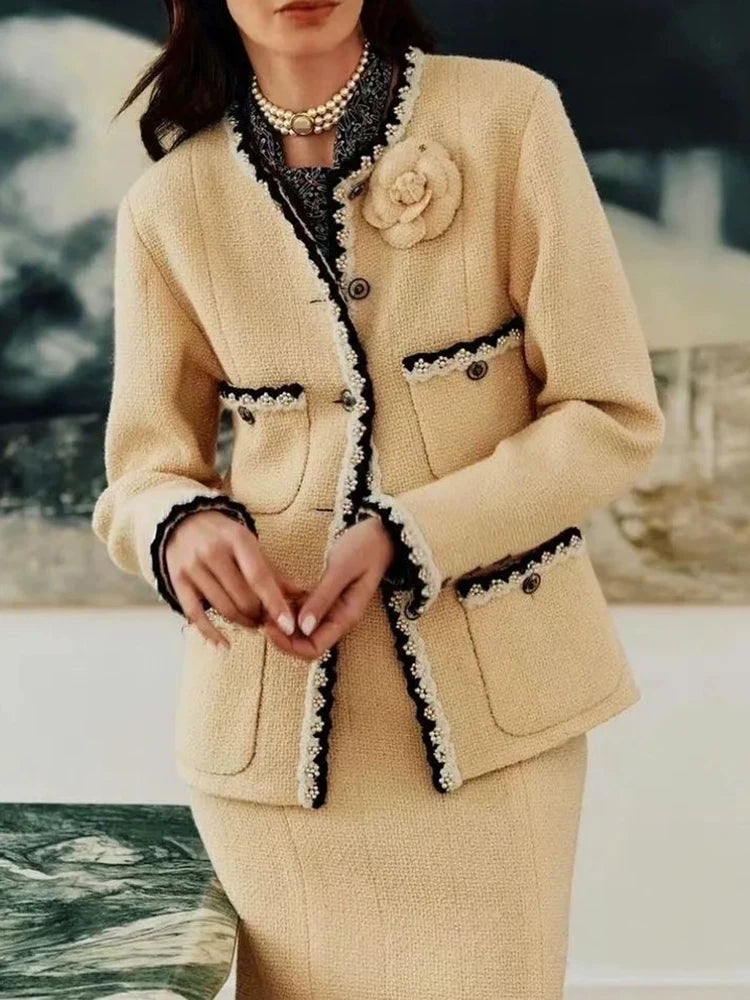 Early autumn suit, coat, skirt, thin mid-skirt, high-end tweed celebrity top, skirt, women's clothing