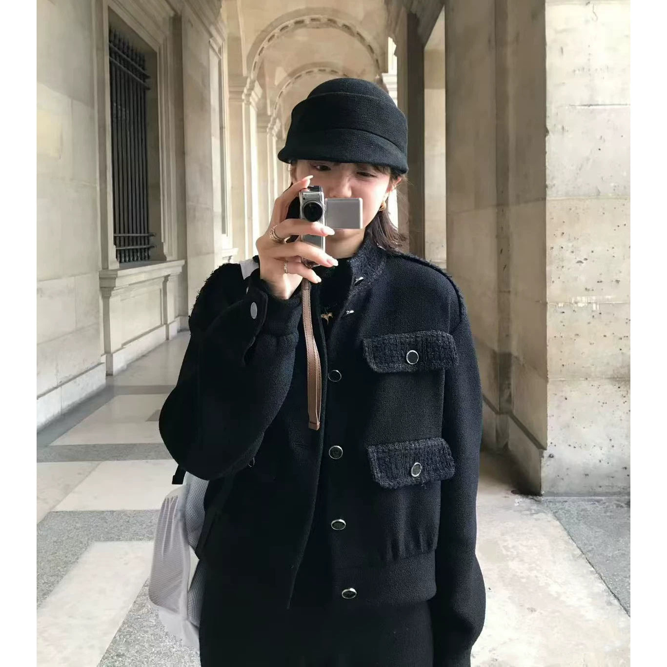 2026 early spring contrasting colors heavy industry classic high-end tweed splicing stand-up collar four pockets black jacket short coat