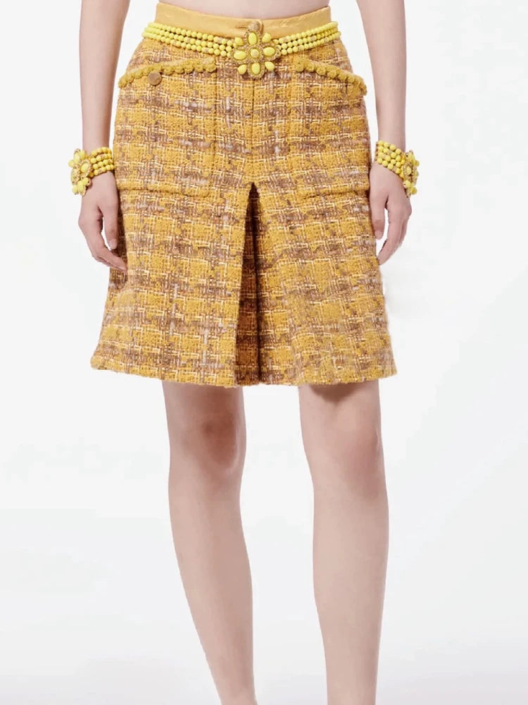 Autumn and winter new coat, coat, skirt, yellow high-end wool tweed celebrity suit women's clothing