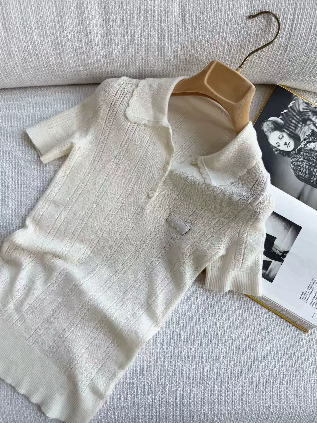 2025 autumn and winter college style letter embroidery polo collar slim and thin single-breasted cashmere knitted long-sleeved cardigan women