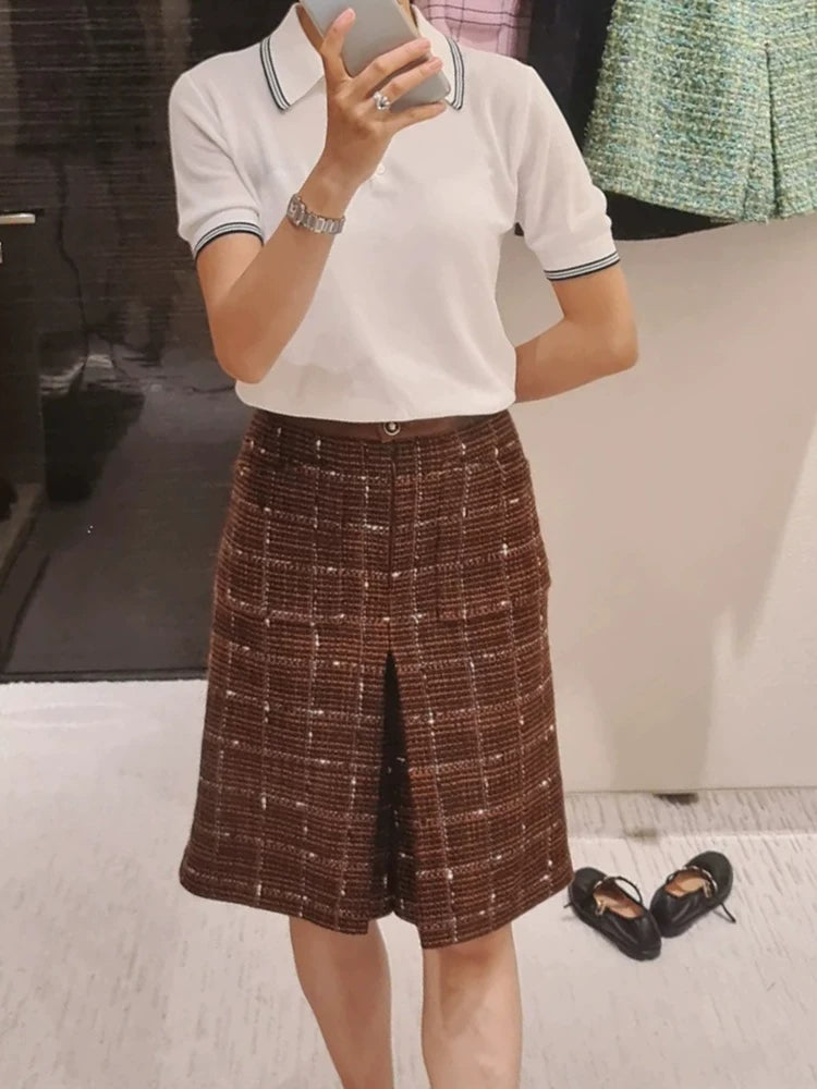 Coat Qiao Xin same temperament elegant lapel jacket plaid wool suit hip wrap thin skirt