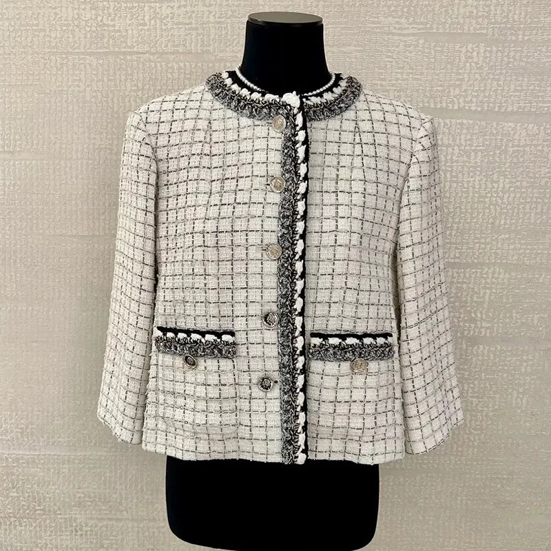 Spring and summer new celebrity suit jacket seven-quarter sleeve cape skirt wool tweed woven two-piece set