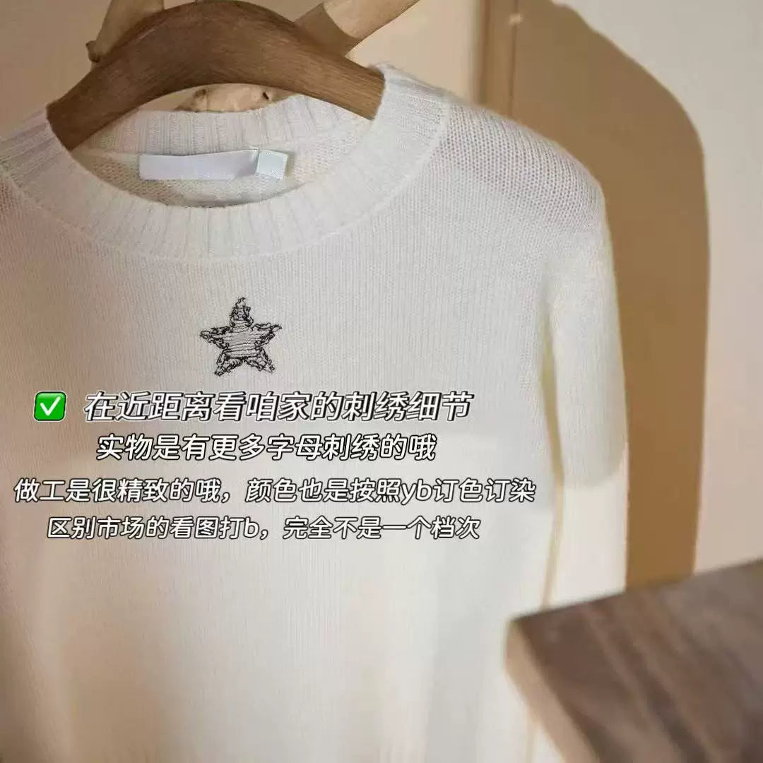 2025 autumn and winter design classic five-pointed star letter embroidery round neck cashmere soft pullover knitted long sleeve women