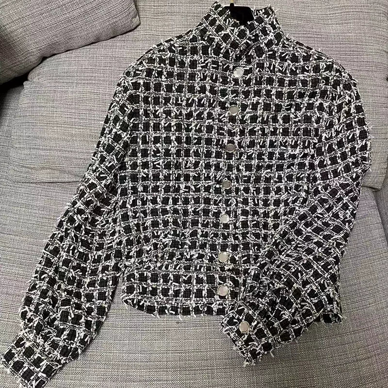 Wang Yibo's same autumn and winter suit, coat, skirt, high-end tweed plaid jacket, celebrity temperament