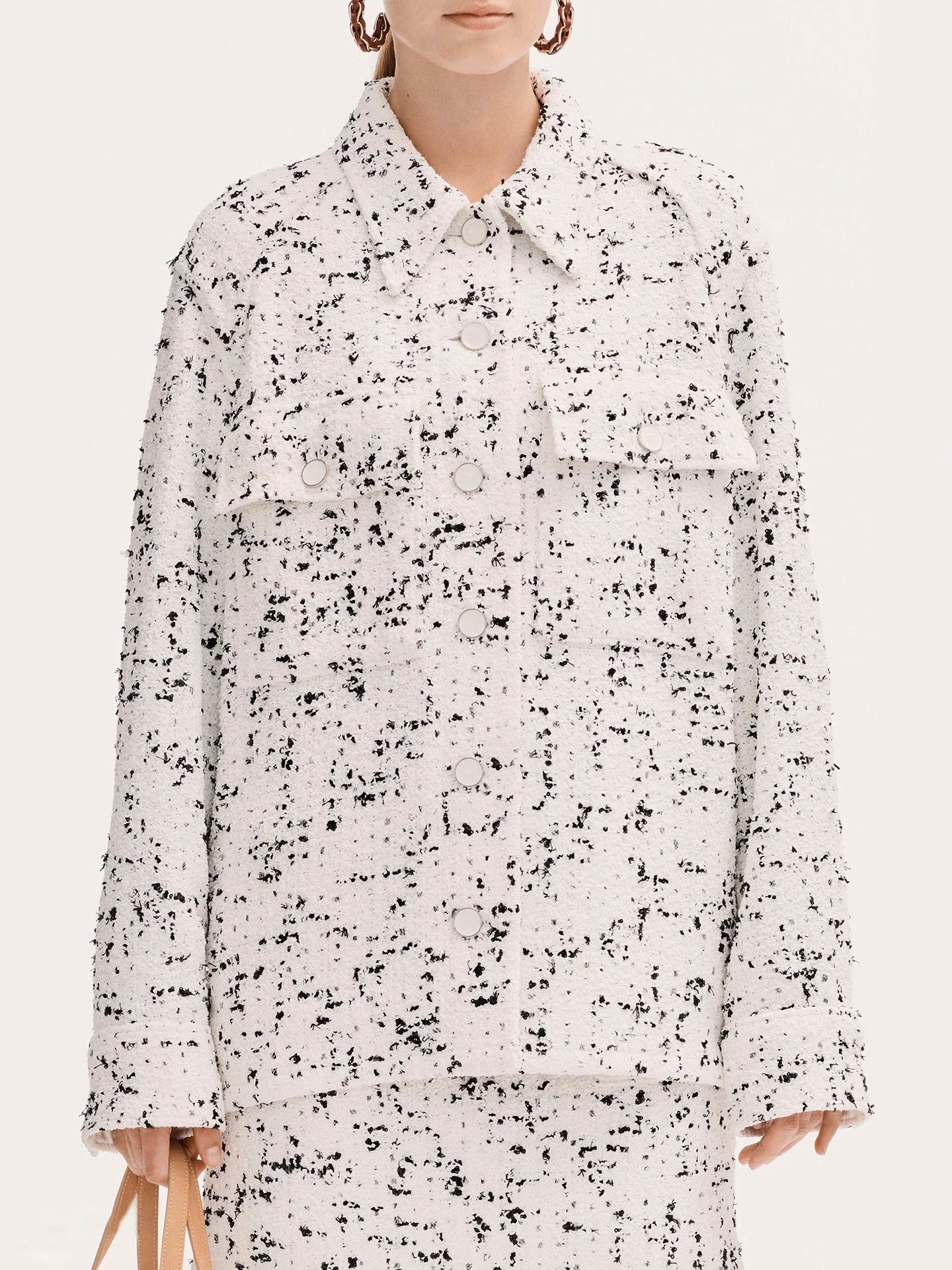 Spring and summer 26ss June, spring and summer black and white textured tweed shirt skirt set women's new celebrity temperament two-piece set