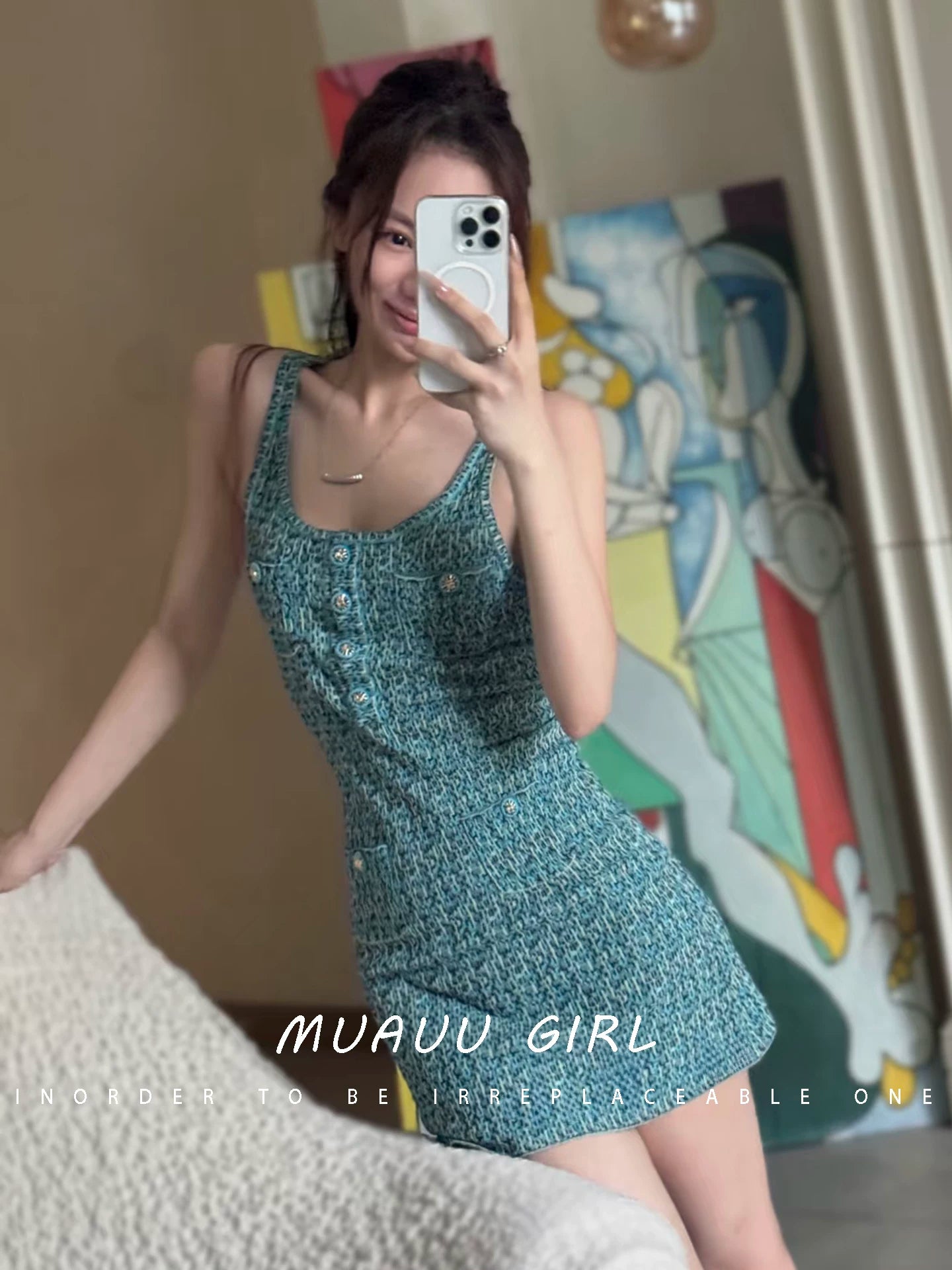 Spring and summer 26ss June MUAUU GIRL temperament socialite! 26SS catwalk sense slim fit sleeveless knitted vest dress women