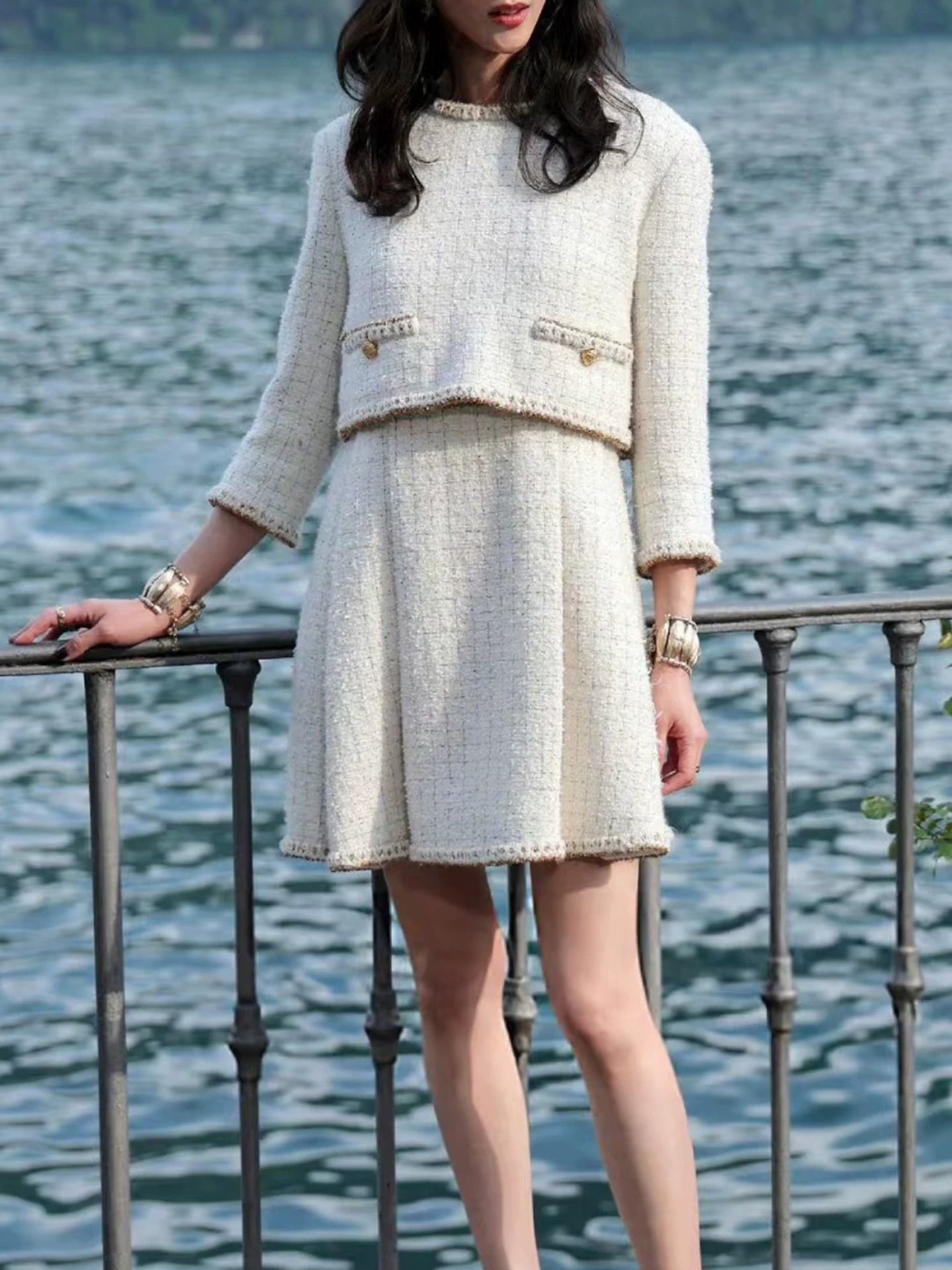 25 Autumn and winter suits, women's short coats, dresses, high-end temperament, socialites, heavy industry woven tweed