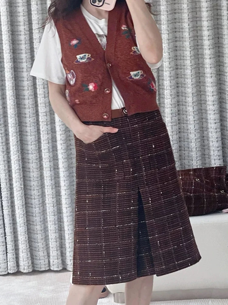 Coat Qiao Xin same temperament elegant lapel jacket plaid wool suit hip wrap thin skirt