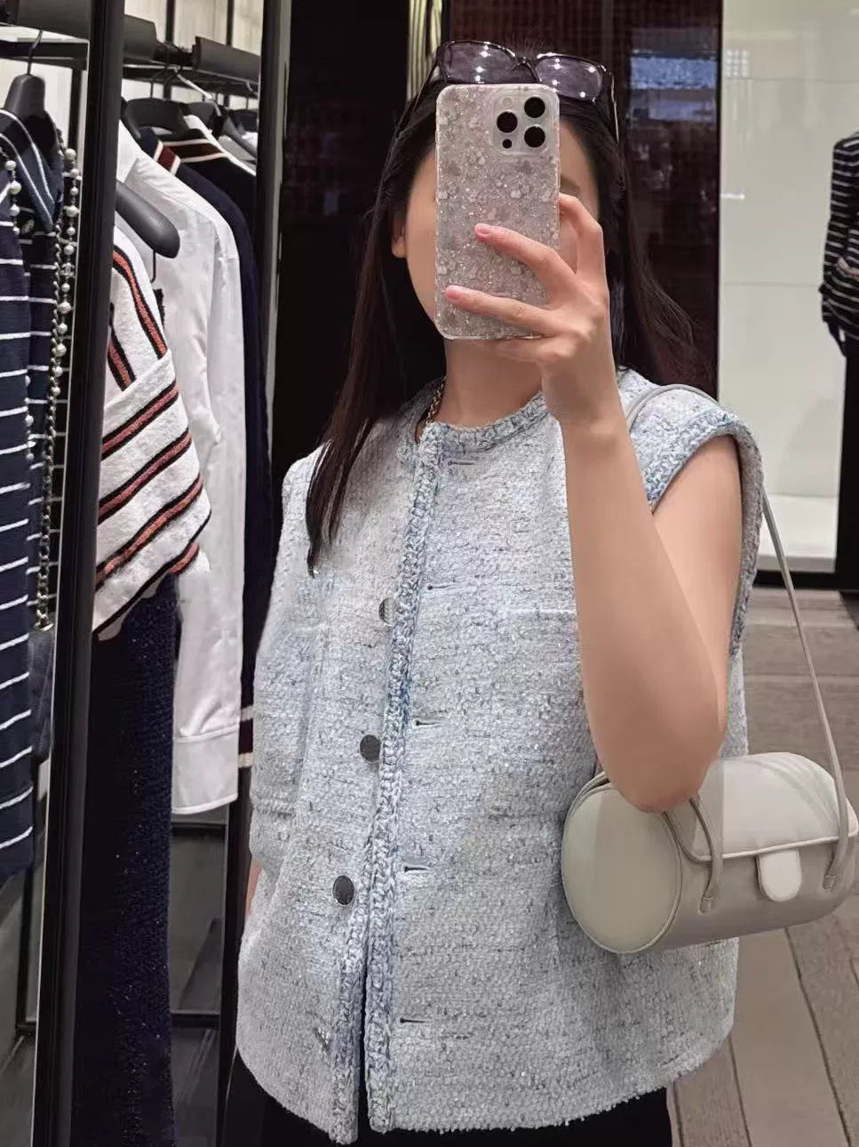 Spring and summer 26ss June, Nanyou 2026 spring and summer new tweed vest button decoration age-reducing senior temperament versatile sleeveless jacket