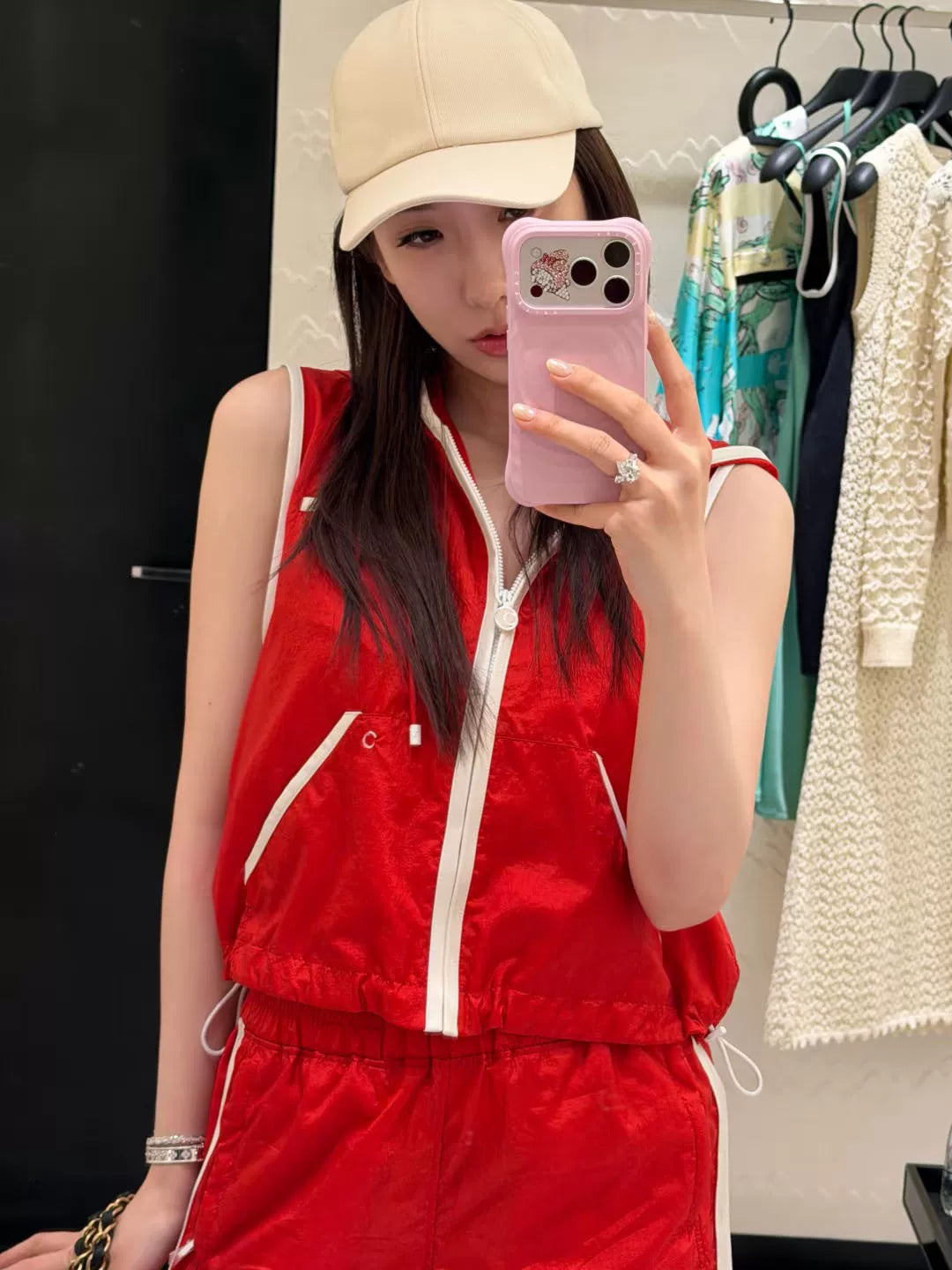 Spring and summer 26ss June, Nanyou 2026 spring and summer new beach sunscreen jacket white edge contrasting color stand-up collar zipper jacket ++ shorts + vest