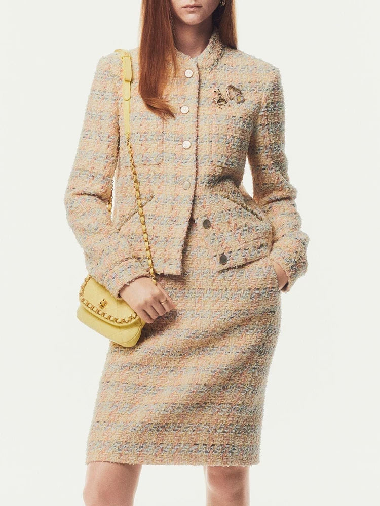 25 Early Spring Wool Tweed Set Jacket Jacket Skirt Celebrity Temperament Two-piece Set Premium Sense
