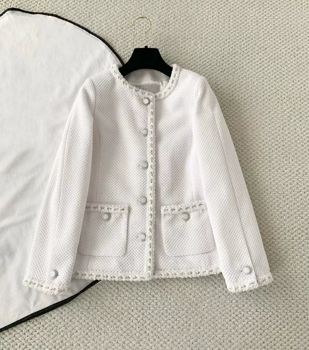 2026 early spring contrasting colors French high-end heavy industry tweed weaving bundled edge celebrity temperament single-breasted jacket jacket