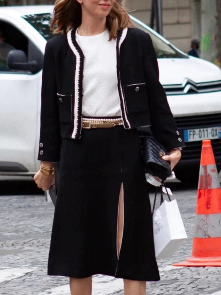 Spring and Autumn Celebrity Medium and Long Skirt Women's High Waist A-Word Skinny Wool Knitted Tweed Skirt Women's Clothing