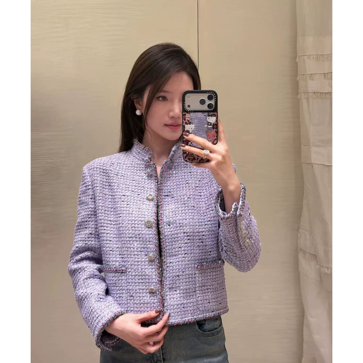 2026 early spring law high sense heavy industry weaving embroidery celebrity temperament thousand gold wind purple fine flash short coat women