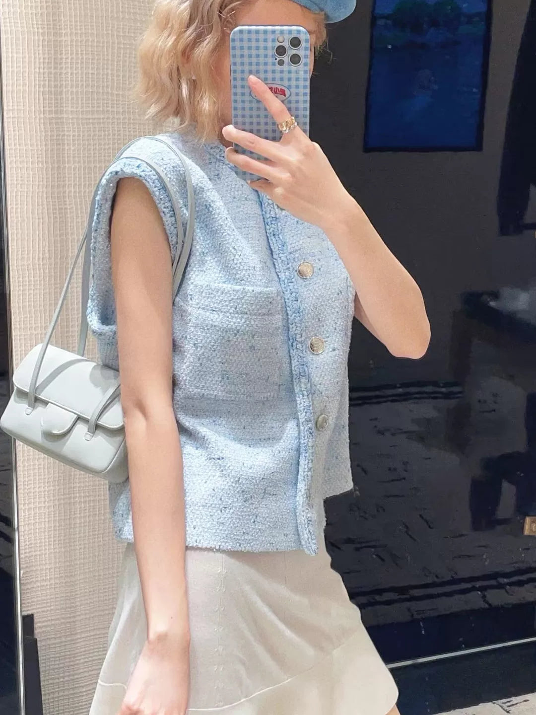 Spring and summer 26ss June, Nanyou 2026 spring and summer new tweed vest button decoration age-reducing senior temperament versatile sleeveless jacket