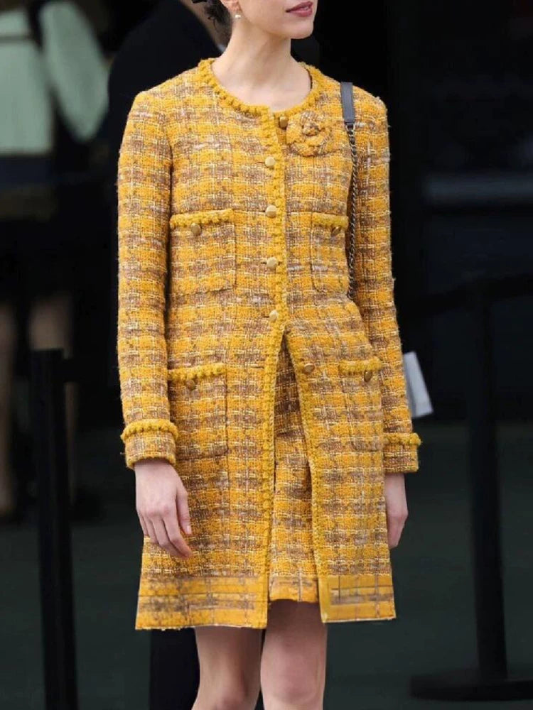 Autumn and winter new coat, coat, skirt, yellow high-end wool tweed celebrity suit women's clothing