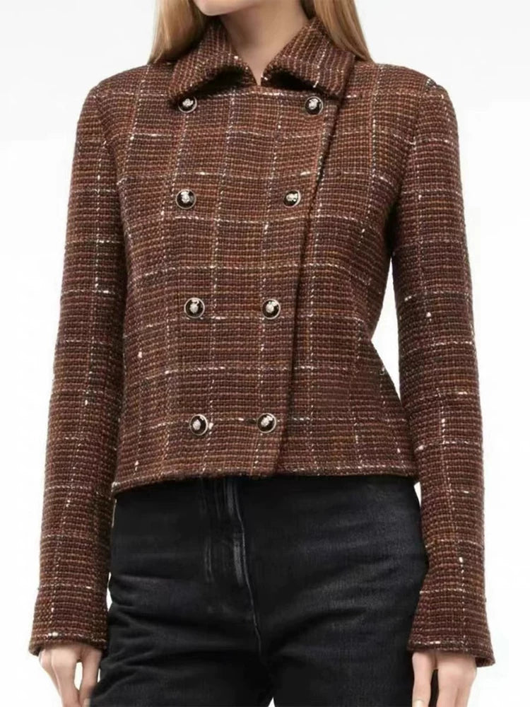 Coat Qiao Xin same temperament elegant lapel jacket plaid wool suit hip wrap thin skirt